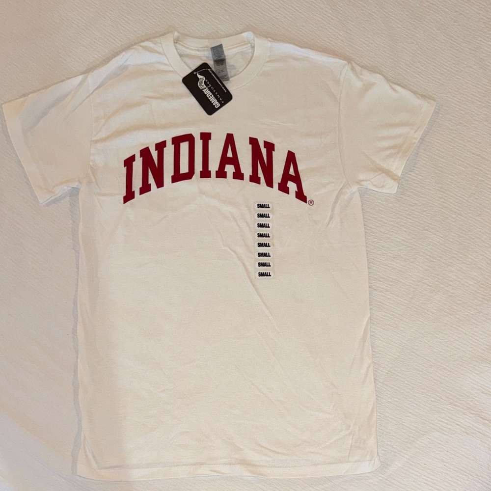 Gildan White Tee with Red Indiana Arch Graphic